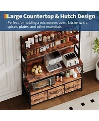 gaomon 63.4" Bakers Rack with Charging Station, 5-Tier Microwave Stand with Storage Cabinet, 10 Hooks, for Kitchen Living Room