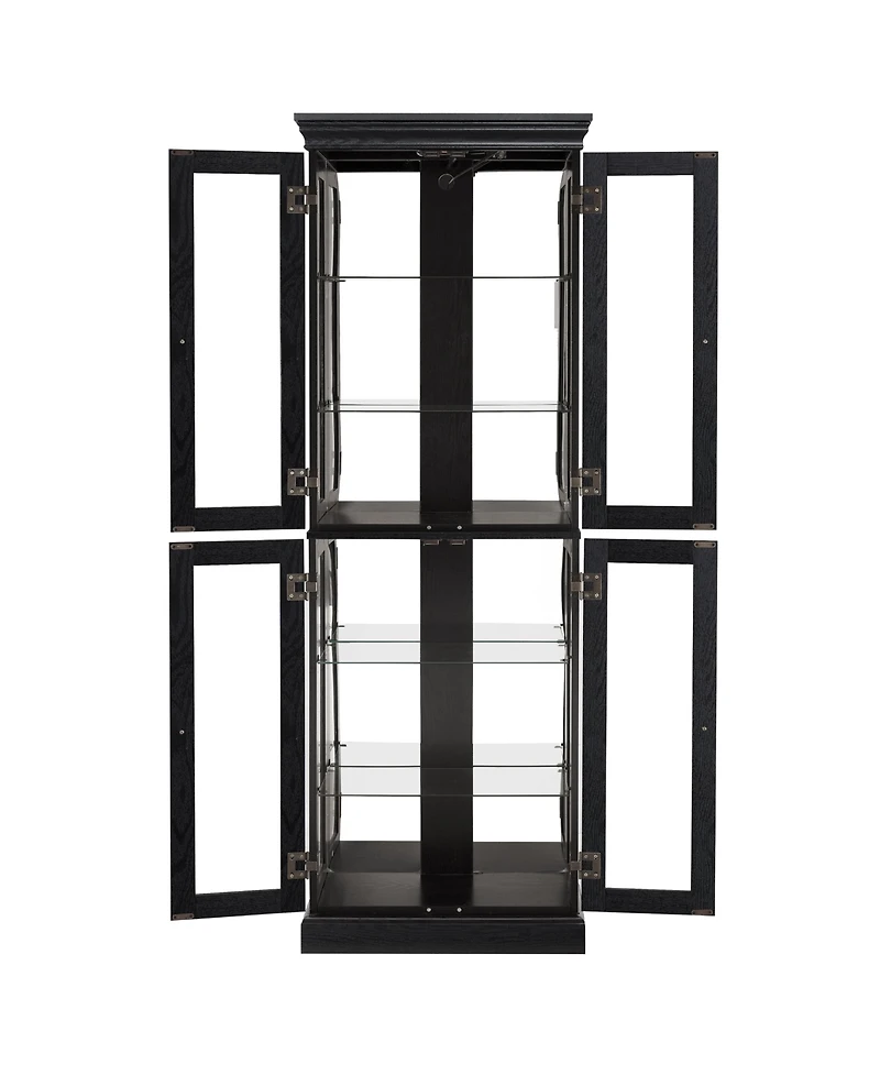 sumyeg Elegant Lighted Glass Curio Display Cabinet Wooden Frame Storage Includes Light Bulb
