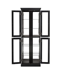 sumyeg Elegant Lighted Glass Curio Display Cabinet Wooden Frame Storage Includes Light Bulb