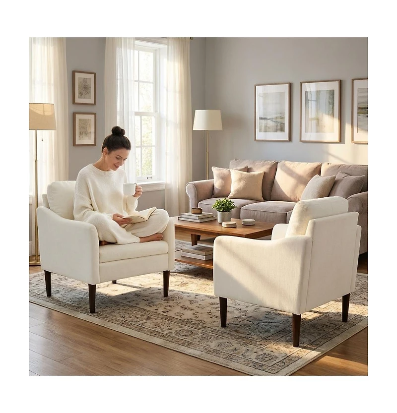 homfan Mid Century Modern Accent Chairs Set of 2, Chenille Armchairs with Curved Arms, Comfortable Lounge and Reading for Living Room