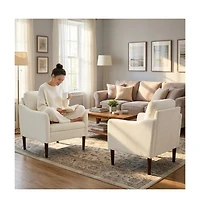 homfan Mid Century Modern Accent Chairs Set of 2, Chenille Armchairs with Curved Arms, Comfortable Lounge and Reading for Living Room