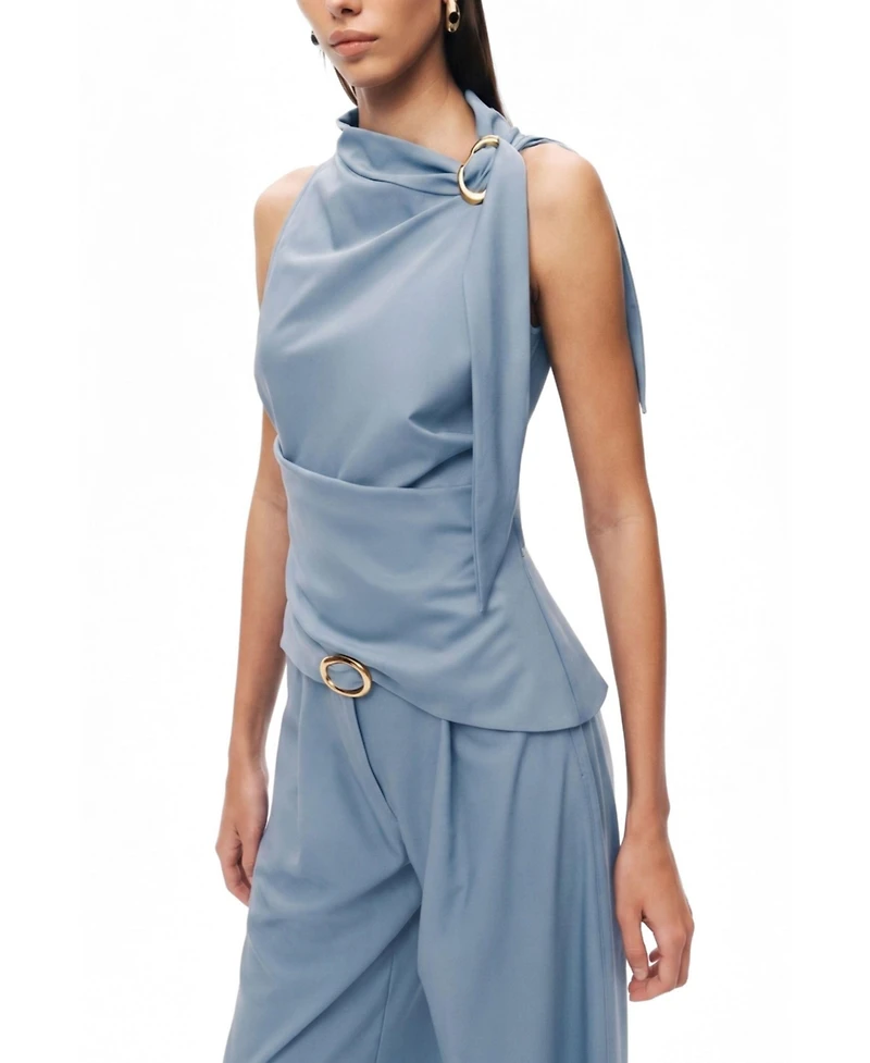 Nocturne Women's Asymmetric Buckle-Detail Blouse