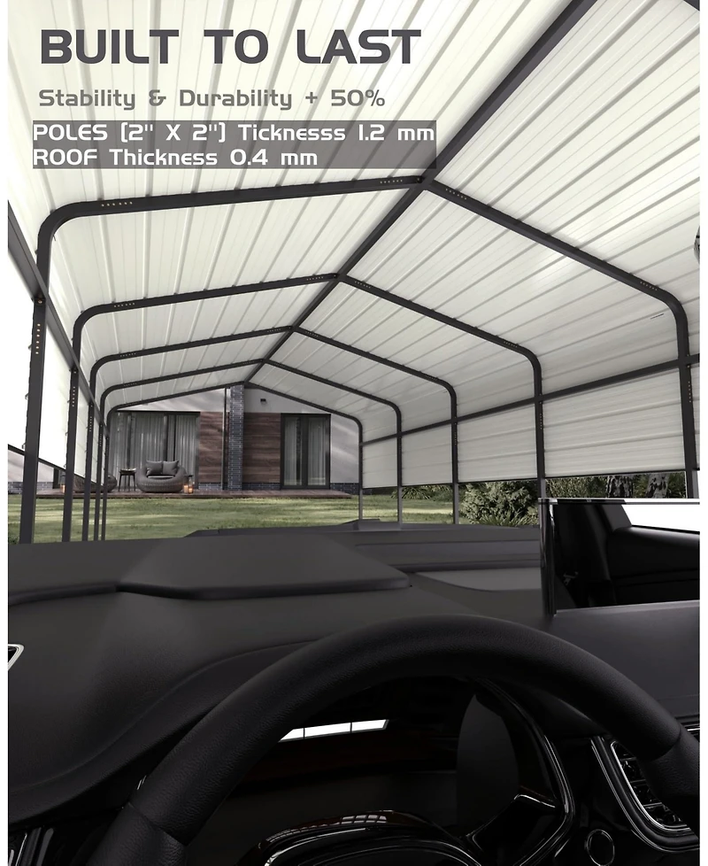 Homfan 13 x 26 x 10 Ft Heavy Duty Iron Carport Garage for Cars Trucks Boats Rv, Outdoor Metal Vehicle Shelter with Side Supports