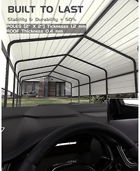 Homfan 13 x 26 x 10 Ft Heavy Duty Iron Carport Garage for Cars Trucks Boats Rv, Outdoor Metal Vehicle Shelter with Side Supports