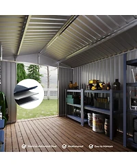 Homfan 8 x 12 Ft Galvanized Steel Outdoor Storage Shed Tool Room, Heavy Duty Garden Tool House with Vents and T-Handle Lock