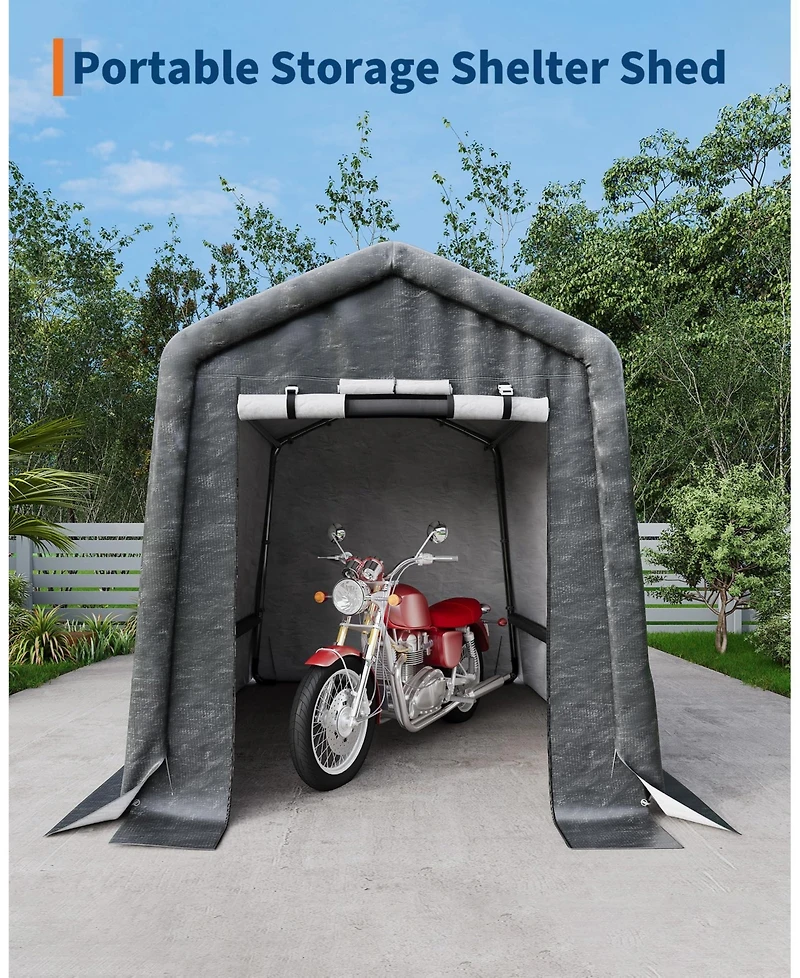homfan 6x8 Ft Portable Outdoor Storage Shed with Roll-Up Door