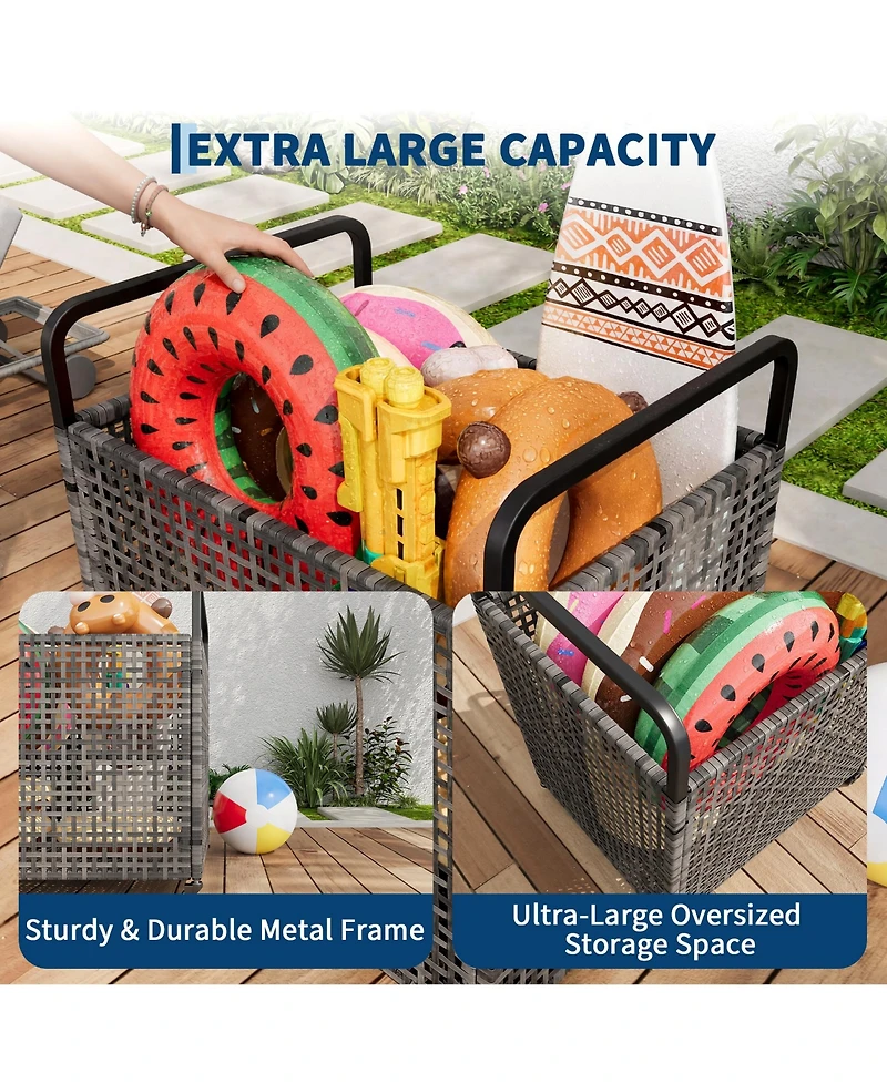 homfan Outdoor Poolside Storage Bin with Wheels, Mesh Sides, and 2 Handles for Floats, Noodles, Toys, Balls