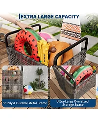 homfan Outdoor Poolside Storage Bin with Wheels, Mesh Sides, and 2 Handles for Floats, Noodles, Toys, Balls