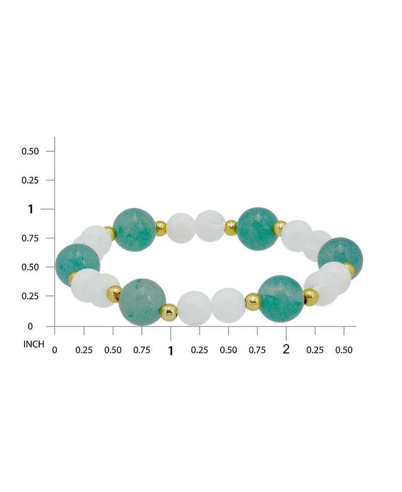 Macy's 14k Gold-Plated Over Brass Imitation Pearl Aventurine Beads Stretch Bracelet