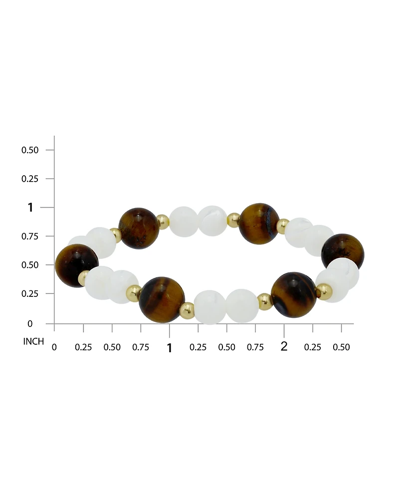 Macy's 14k Gold-Plated Over Brass Imitation Pearl Tigers Eye Beads Stretch Bracelet