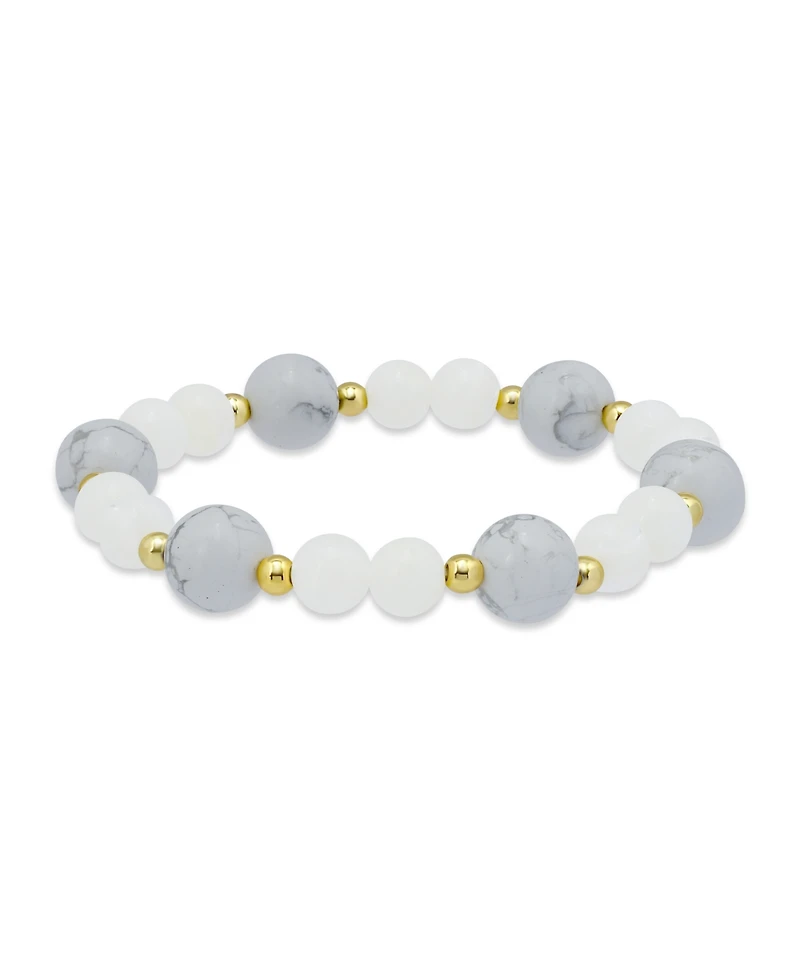 Macy's 14k Gold-Plated Over Brass Imitation Pearl Howlite Beads Stretch Bracelet