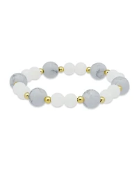 Macy's 14k Gold-Plated Over Brass Imitation Pearl Howlite Beads Stretch Bracelet
