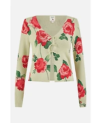 Yumi Women's Long Sleeve V-Neck Tie Front Cardigan
