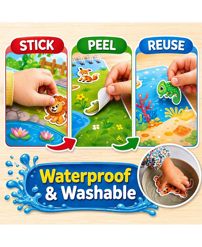 Quokka Jelly Sticker Books for Toddlers 1-3, 40+ Large Thick Reusable Stickers, Waterproof Washable Toddler Activity Busy Book