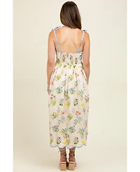 Pinkblush Maternity Cream Floral Shoulder Tie Scallop Trim Midi Dress