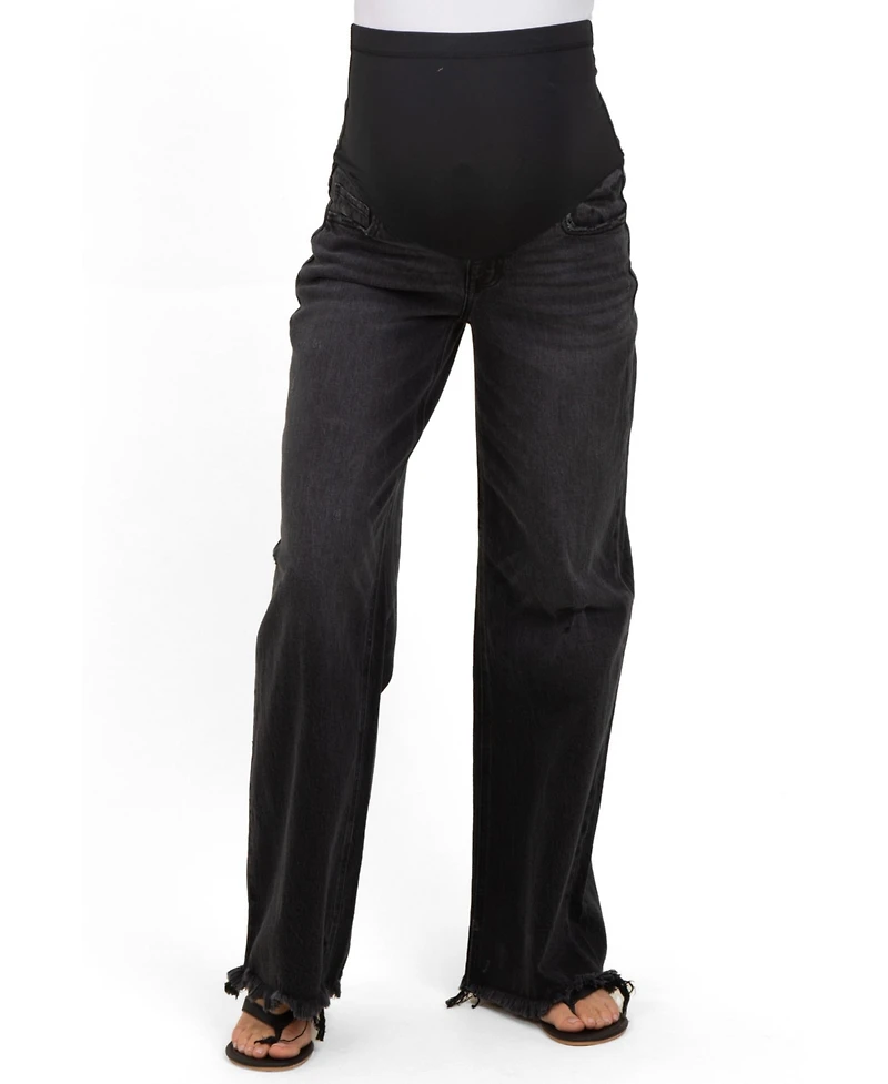 Pinkblush Maternity Black Frayed Hem Wide Leg Jeans