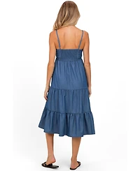 Pinkblush Maternity Dark Blue Tiered Sleeveless Midi Dress