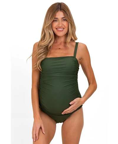 Pinkblush Maternity Teal Ruched Square Neck One Piece Swimsuit