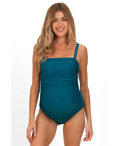 Pinkblush Maternity Teal Ruched Square Neck One Piece Swimsuit