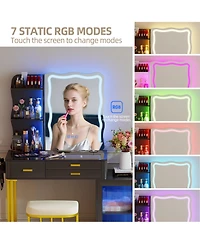 Vlsrka Lvifur Rgb Makeup Vanity Desk with Lights, Glass Top Table