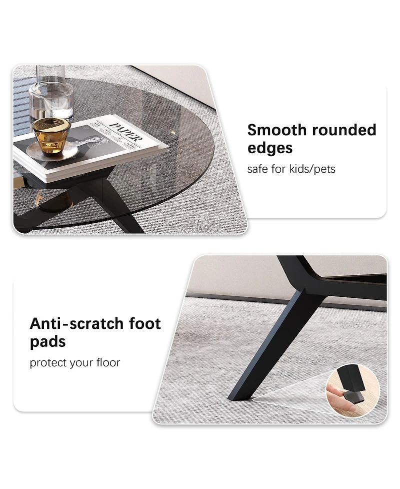 Vlsrka Minimalist Round Coffee Table with Tempered Glass and Geometric Legs