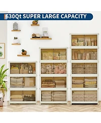 gaomon Stackable Foldable Storage Bins with Lids, Magnetic Doors and W-heels, Collapsible Closet Organizer for Home, Dorm and Office