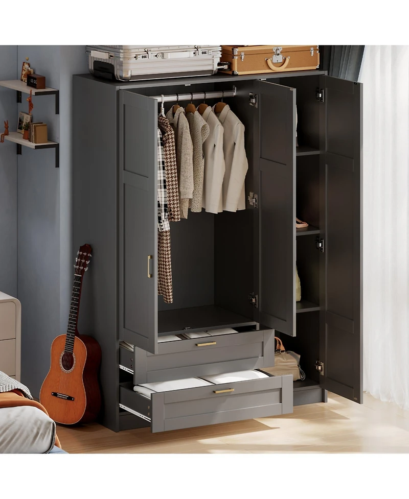 gaomon Storage Cabinet with 3 Doors, 2 Drawers, Hanging Rod, Soft-Close Hinges for Living Room, Entryway