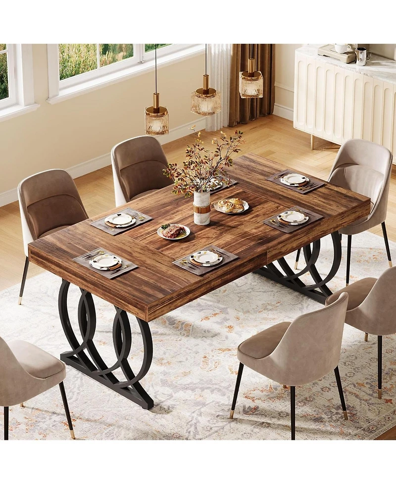 Tribesigns 63-Inch Wood and Metal Faux Marble Tabletop Modern Kitchen Dining Table