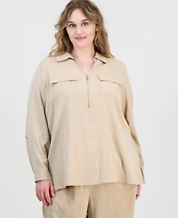 Anne Klein Plus Size Collared Half Zip Long Sleeve Top Pull On Straight Leg Pants