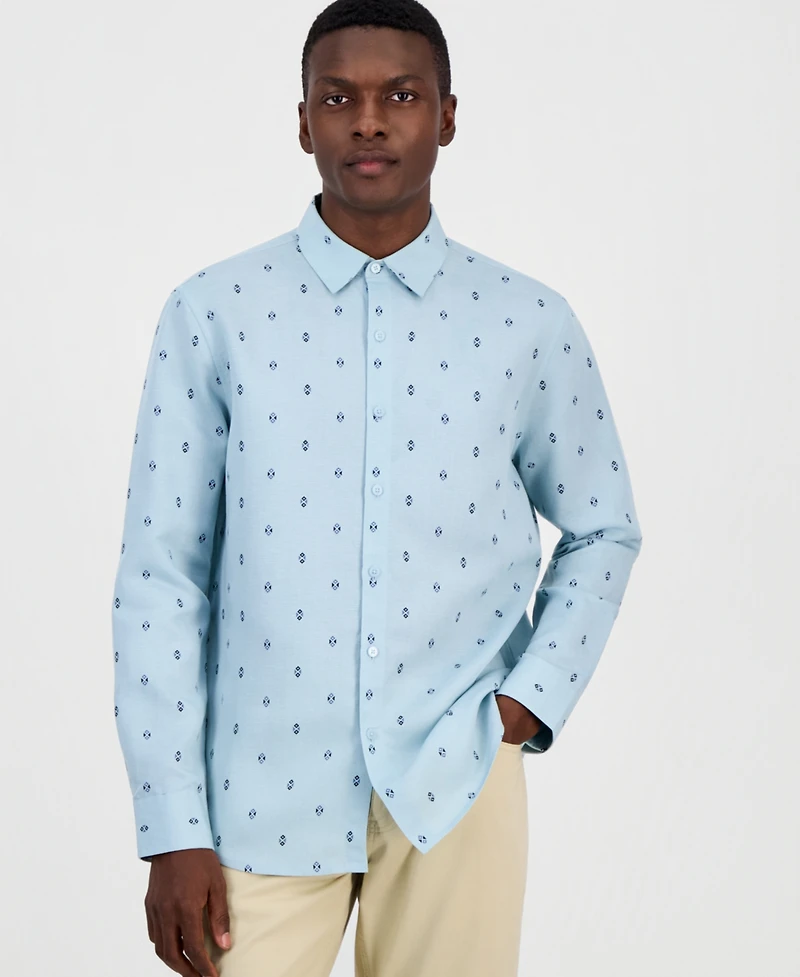 Alfani Men's Spaced Geometric Long-Sleeve Woven Shirt, Macy's Exclusive - Siimple Geo