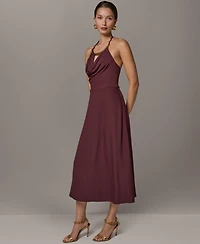 Donna Karan New York Women's Halter Hardware Neck Detail Midi Dress