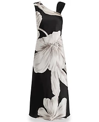 Donna Karan New York Women's Sleeveless Asymmetrical Neck Floral Midi Dress