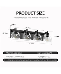 Busdays 4 Light Industrial Bathroom Vanity Light Glass Globe Shades Metal Base Wall Fixture Over Mirror Bulbs Not Included