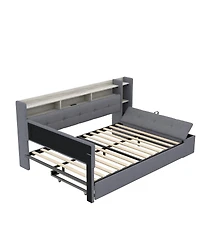 Streamdale Furniture Upholstered Daybed with Trundle, Storage, Usb, Led Lights