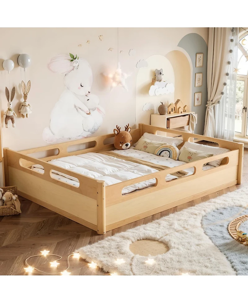 Streamdale Furniture Queen Platform Bed with Guardrails, Low Profile, No Box Spring Needed
