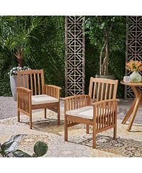 Clihome 2Pieces Acacia Wood Dining Chair with Cushions Outdoor Patio Armrest