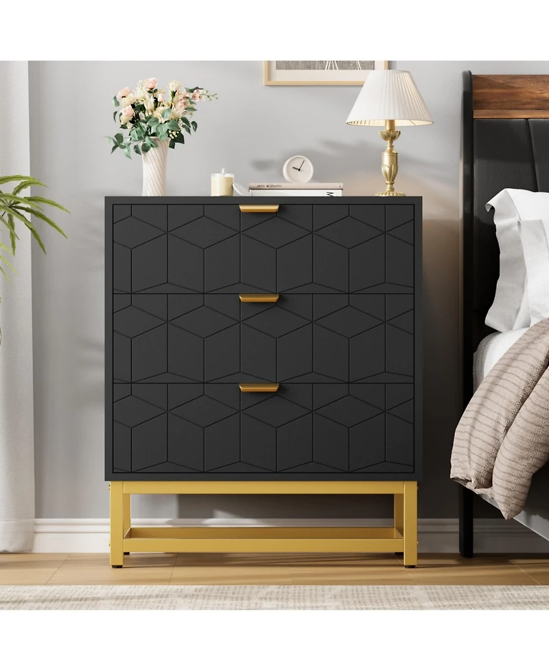 homfan 3-Drawer Dresser with Metal Legs and Handles, Modern Chest for Bedroom Living Room Entryway