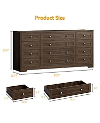 homfan 12-Drawer Wood Dresser, 63" Long Storage Chest with 16" Width for Bedroom Living Room, Supports 65" Tv