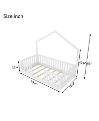 Streamdale Furniture Wooden Montessori Floor Bed with High Rails and Light