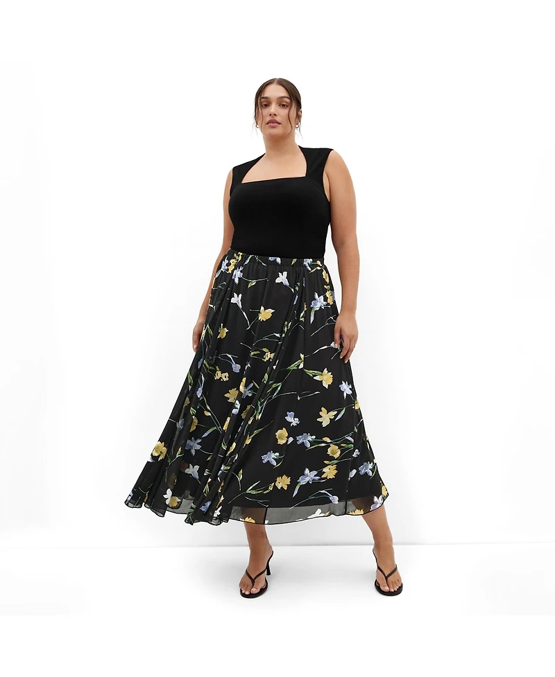 City Chic Plus Serene Petal Print Skirt