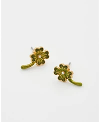 Fable England Gold Lucky Clover and Pearl Stud Earrings