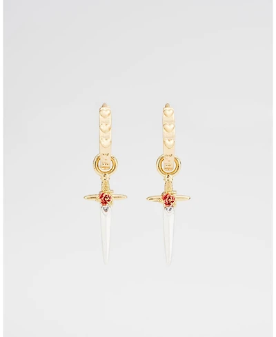 Fable England Gold Rose and Dagger Huggie Earrings