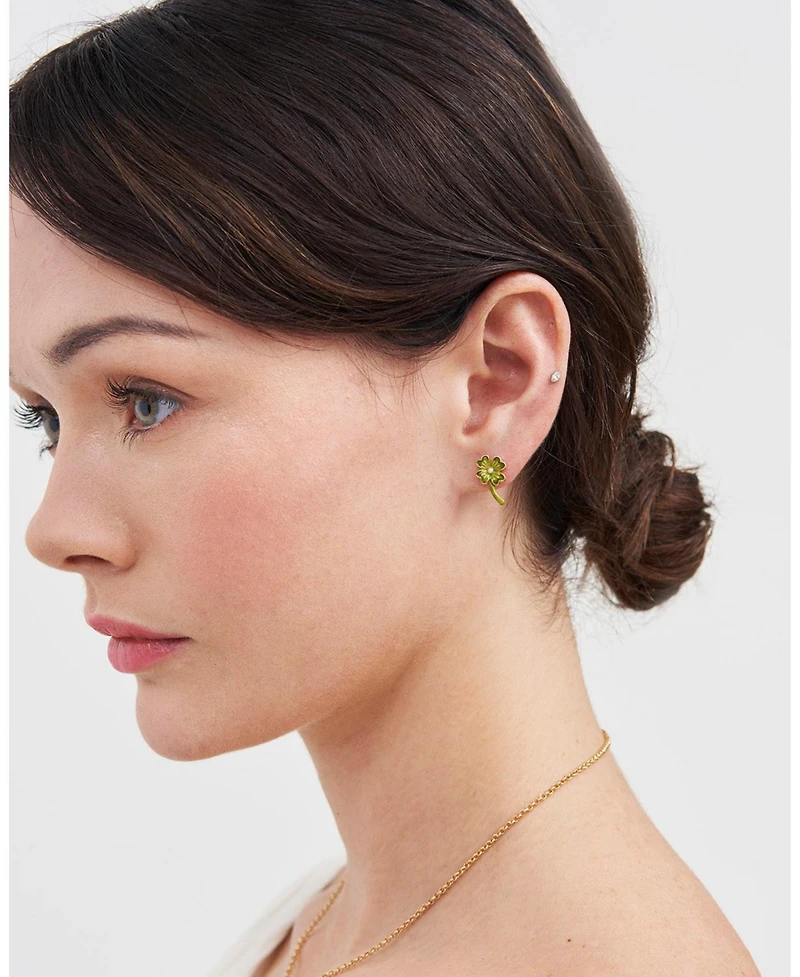 Fable England Gold Lucky Clover and Pearl Stud Earrings