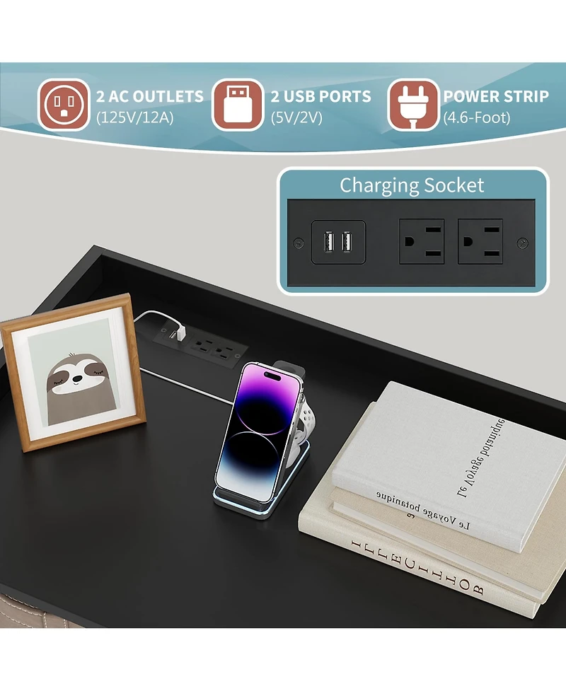 homfan 4-Drawer Dresser with Hanging Rack, Led Lights and Charging Station, Storage Organizer for Bedroom Living Room, Multiple Finishes