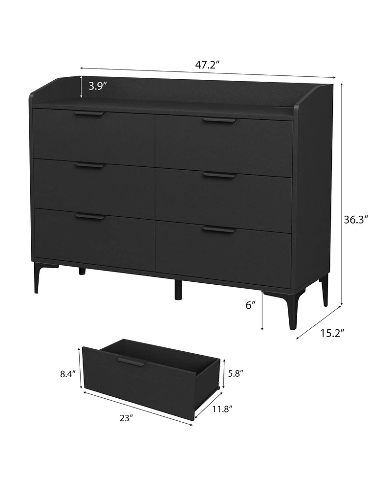 homfan 6-Drawer Dresser with Power Outlets, Usb Ports, Wide Wooden Storage Chest for Bedroom Living Room Entryway