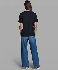 Karl Lagerfeld Paris Women's Short-Sleeve Mix-Media Printed Knit Top