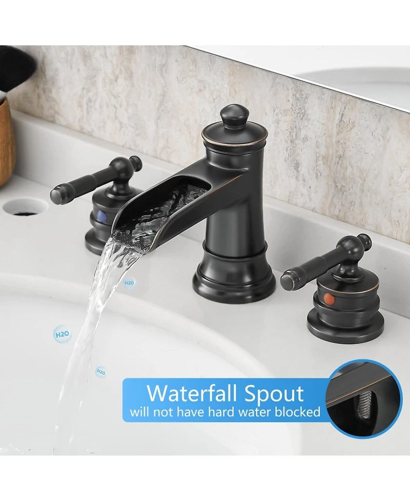 Phying Bathroom Faucets for Sink 3 Hole Orb 8 inch Widespread Bathroom Sink Faucet with Pop Up Drain Double Lever Handle Faucet
