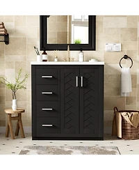 Phying 30Inch Bathroom Vanity with Ceramic Sink Combo Solid Wood Frame Bathroom Storage Cabinet Set with 3 Drawers and Soft Closing Doors