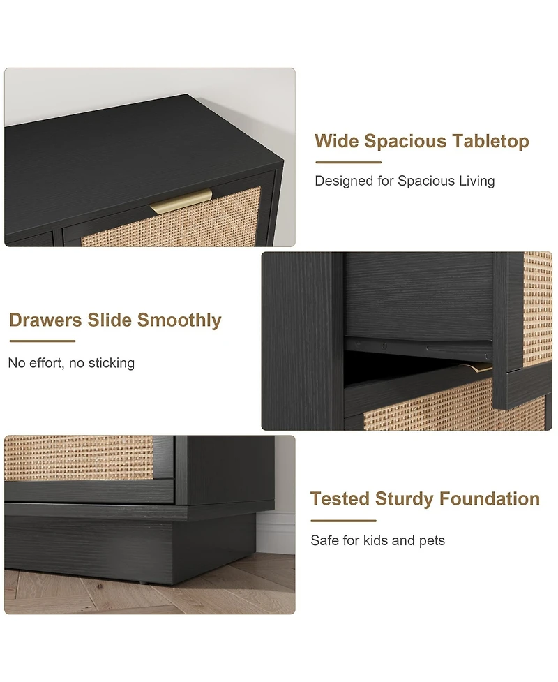 homfan -Drawer Rattan Dresser with Integrated Legs