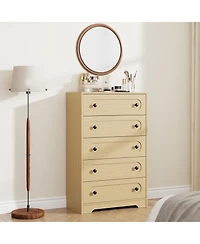 homfan 5-Drawer Tall Dresser with Deep Drawers and Metal Knobs, Mid Century Modern Chest for Bedroom Living Room Entryway
